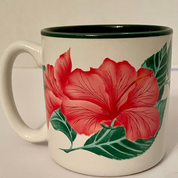 Vintage FIB Flowers Inc. Coffee Mug Jane Bowen Floral Hummingbird Hibiscus 90s - Picture 2 of 8